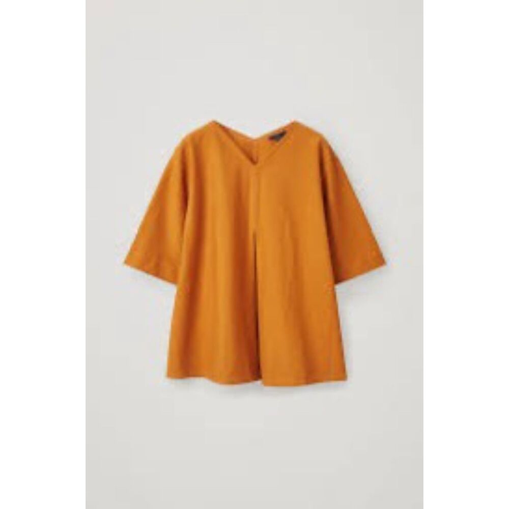 COS Burnt Orange Pleated Short Sleeve Lagenlook Blouse, NWOT, size S